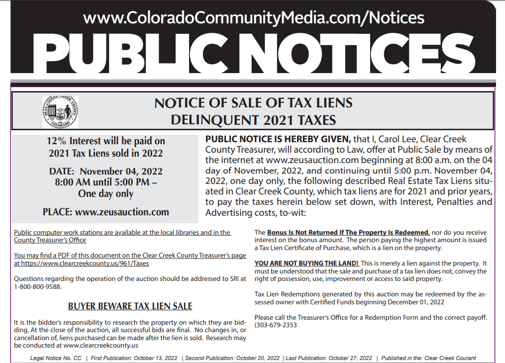 Image for the Buyer Beware 2022 Tax Lien Sale on November 4th 2022