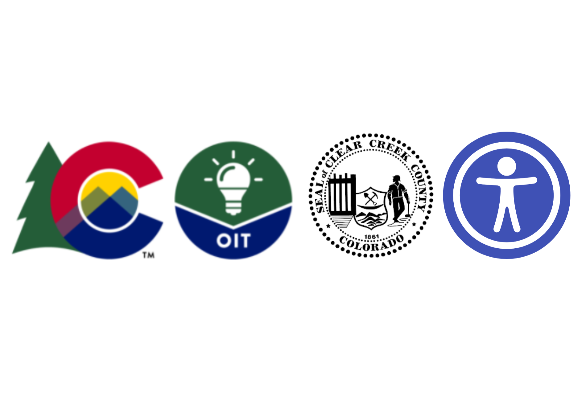 Four logos including the State of Colorado, Clear Creek, Accessibility, and OIT 