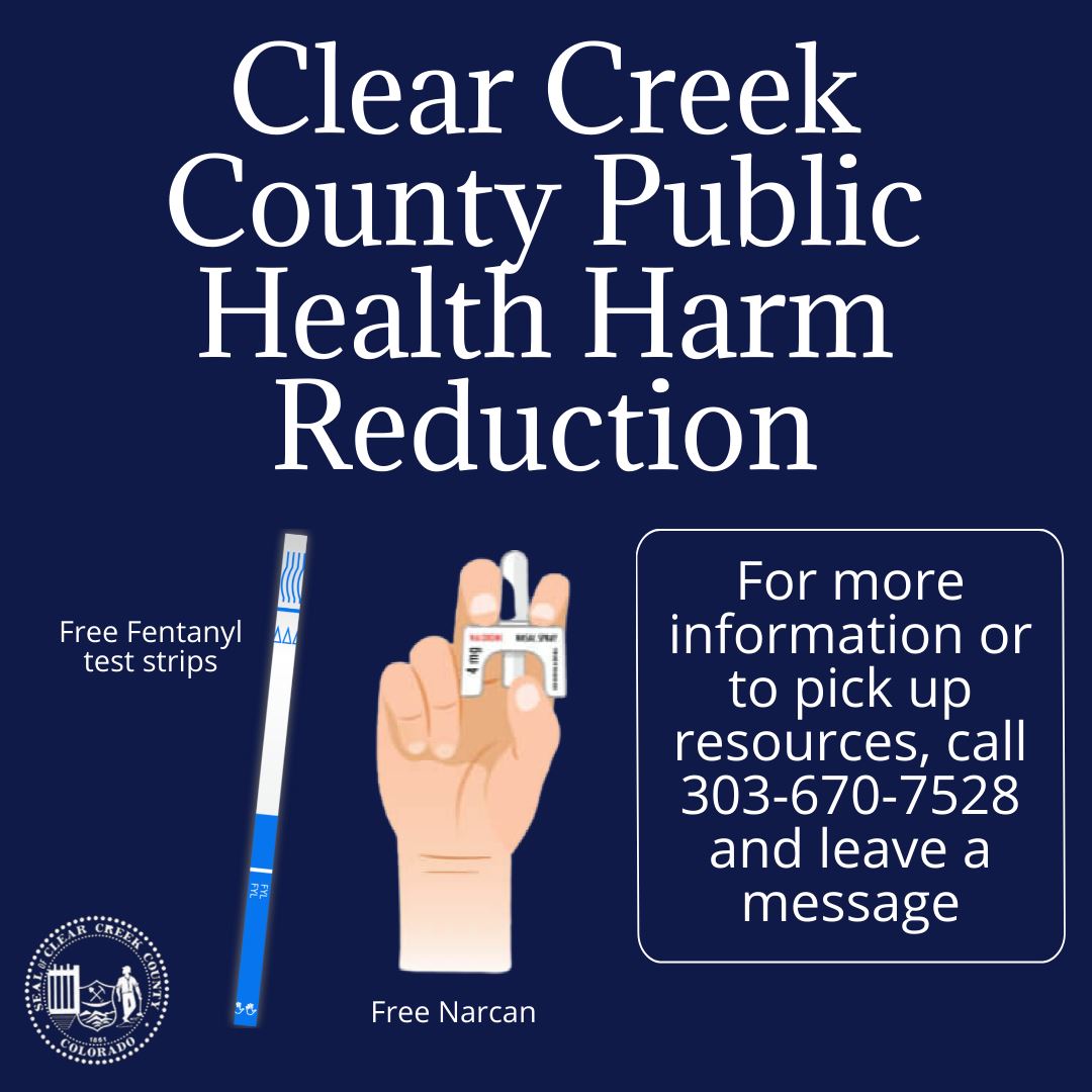 A graphic that gives information on harm reduction services in Clear Creek County.
